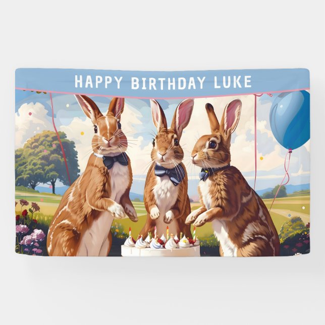 Lona Conejos en la fiesta de cumpleaños de Bow Ties (Horizontal)