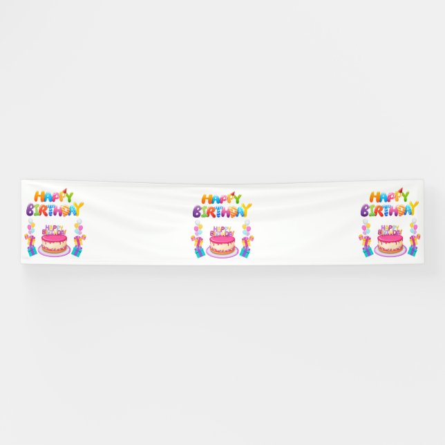 Lona Confeti de Fiesta de Cumpleaños Feliz 2.5x12 Vinil (Horizontal)
