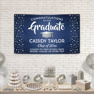 Lona Confeti de Graduación Azul Marino Brushed Blanco P