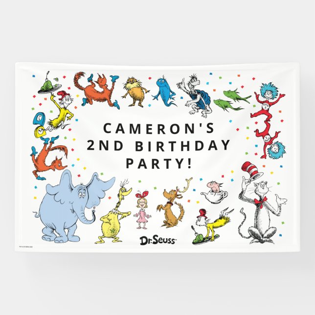 Lona Confeti de Personajes de Dr. Seuss | Cumpleaños de (Horizontal)