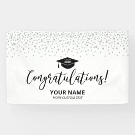 Lona Confeti plateado y negro Felicitación Graduación