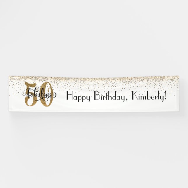 Lona Confetti blanco Gold 50 y fabuloso cumpleaños feli (Horizontal)