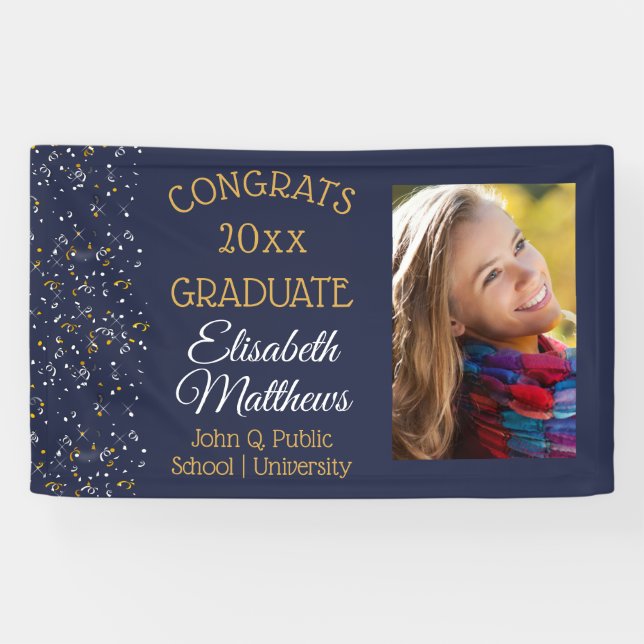 Lona Confetti Blue Photo Congrats Graduate Name School (Horizontal)