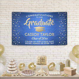 Lona Confetti de graduación cepillado dorado azul y bla
