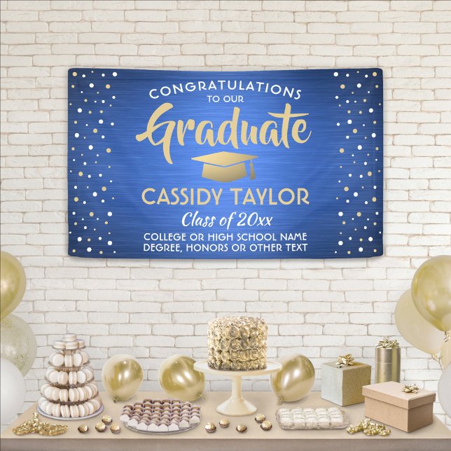 Lona Confetti de graduación cepillado dorado azul y bla (Subido por el creador)