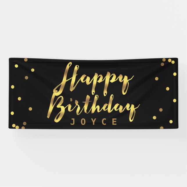 Lona Confetti de oro de Faux Happy Birthday personaliza (Horizontal)