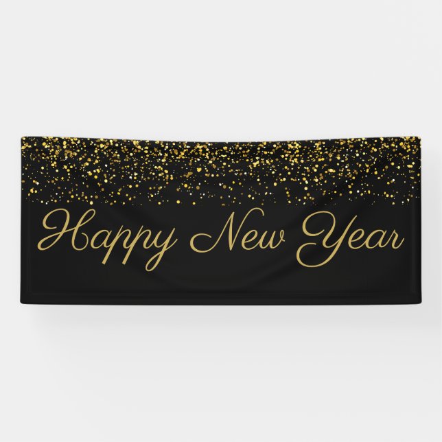 Lona Confetti de oro feliz año nuevo (Horizontal)
