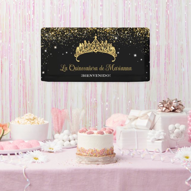 Lona Confetti de oro Quinceanera Tiara (Fiesta)