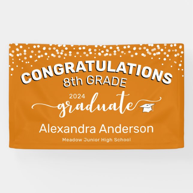 Lona Confetti Felicitaciones Naranja de Grado 8 (Horizontal)
