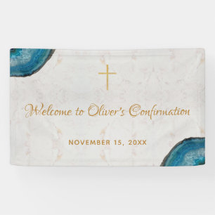 Lona Confirmación de Niño Azul Geoda Escritura Mármol B