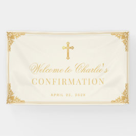 Lona Confirmación Vintage Faux Gold Cross Elegant Ivory