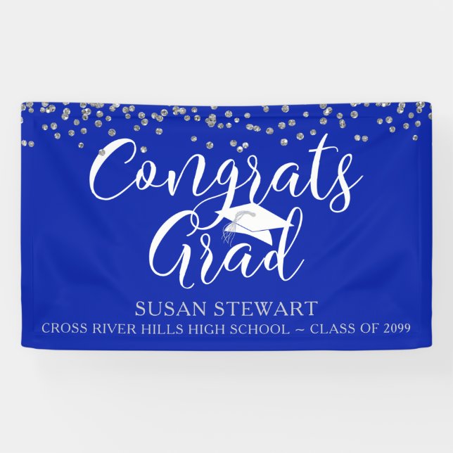 Lona CONGRAMAS de guión de confetti plateado GRAD Royal (Horizontal)