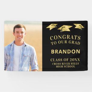 Lona CONGRAMAS GRAD Cap Toss Photo Black Gold