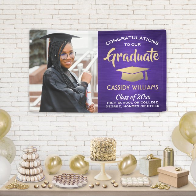 Lona Congrats 1 Photo Purple Gold and White Graduation (Subido por el creador)