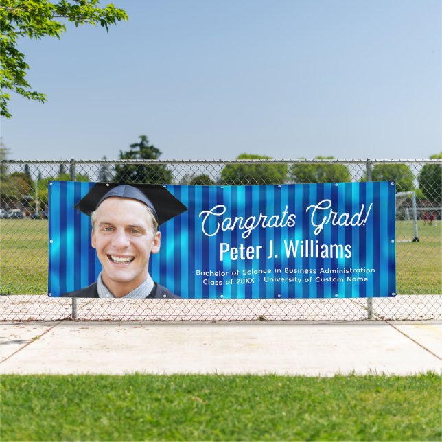 Lona Congrats Grad Blue Lines Pattern Men Custom Photo (in situ)