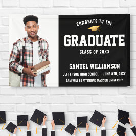Lona Congrats Grad Photo Black Gold Graduation Party
