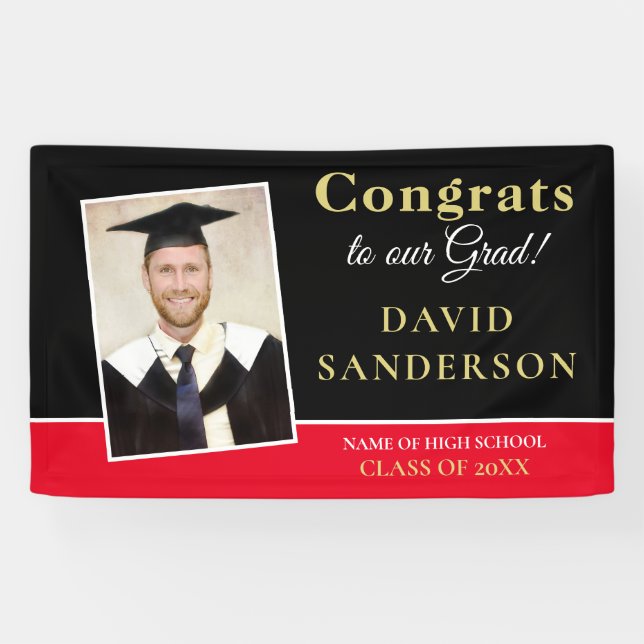 Lona Congrats Grad Photo Name Gold White Red (Horizontal)