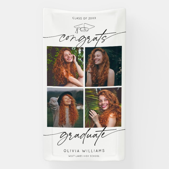 Lona Congrats Graduate Hand Drawn Script Photo Collage (Vertical)