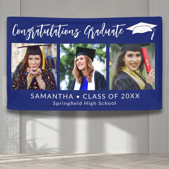 Lona Congratulations Grad Cap Blue 3 Photo Graduation (Subido por el creador)