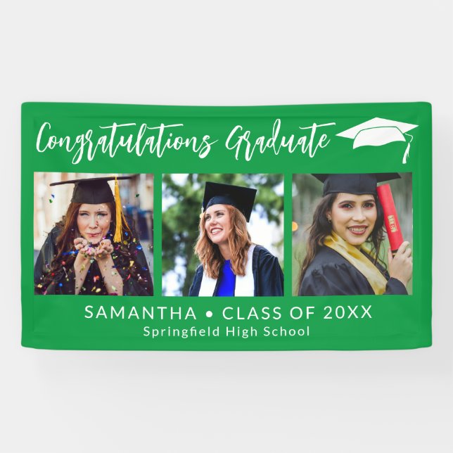 Lona Congratulations Grad Cap Green 3 Photo Graduation (Horizontal)