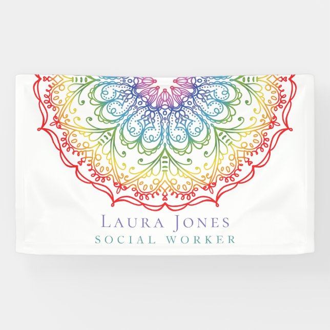 Lona Convención del Orgullo Arcoiris Ombre Mandala (Horizontal)