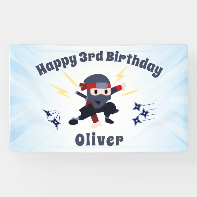 Lona Cool Ninja Karate Kids Birthday Party Sign Banner (Horizontal)