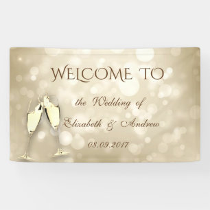 Lona Copas de vino con Bokeh elegante  Banner de boda