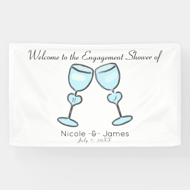 Lona Copas de vino de dos corazones para despedida de s (Horizontal)