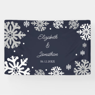 Lona Copo de Nieve Azul Marino Boda de Invierno