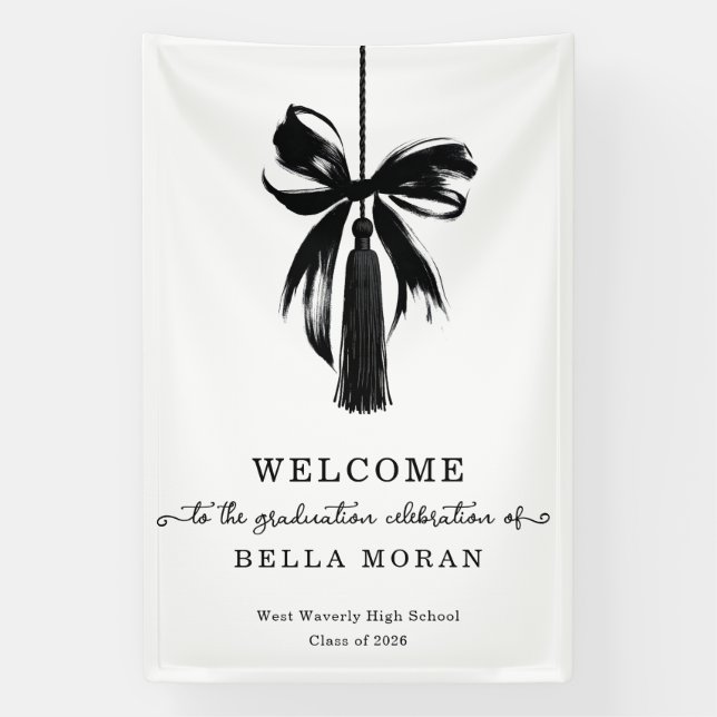 Lona Coquette Black Bow & Tassel Graduation Party Sign (Vertical)