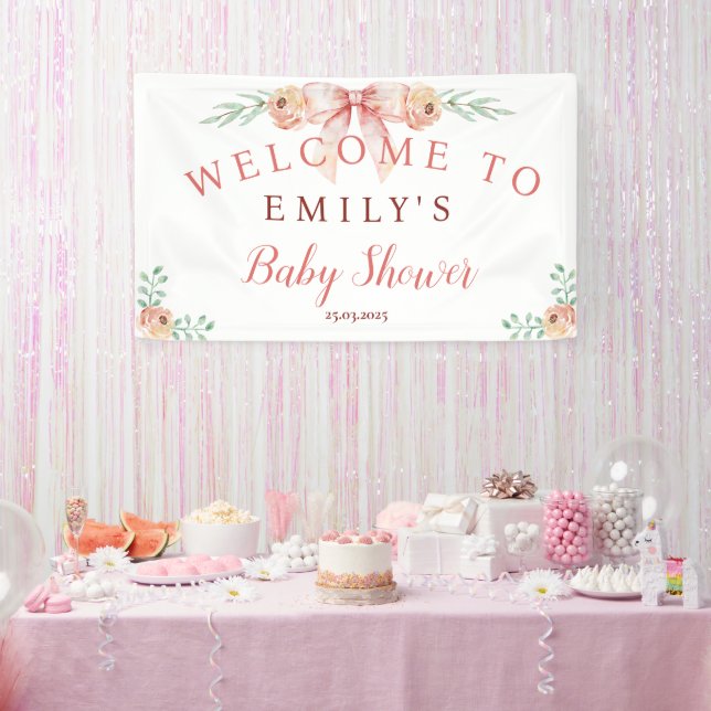 Lona Coquette Bow y Florals Baby Shower (Fiesta)