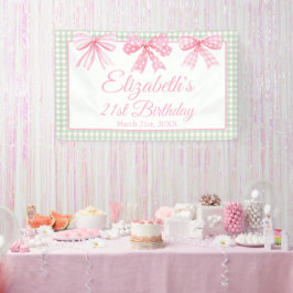 Lona Coquette Pink Bow Y Sage Gingham Cumpleaños 21