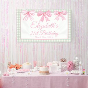 Lona Coquette Pink Bow Y Sage Gingham Cumpleaños 21