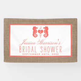 Lona Coral Monogram Seahorse Beach Burlap Bridal Shower