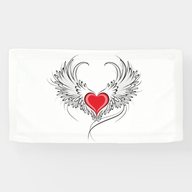 Lona Corazón de Ángel Rojo con alas (Horizontal)
