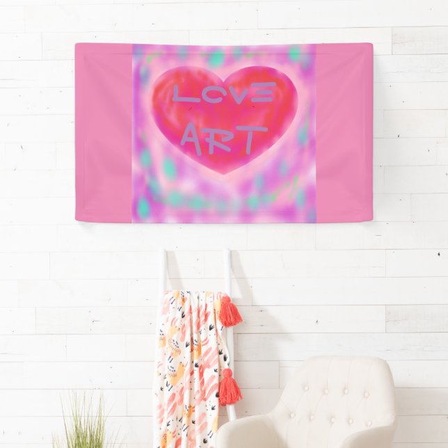 Lona Corazón de bruma roja cereza en texto rosa azul ar (In situ)