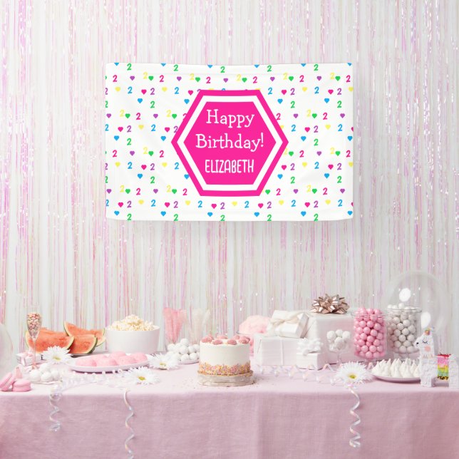 Lona Corazones arcoiris segundo cumpleaños (Fiesta)