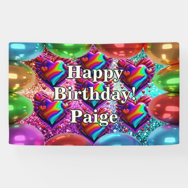 Lona Corazones Banner de cumpleaños de carácter persona (Horizontal)