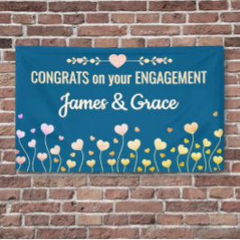 Lona ¡Corazones! Banner de felicitación de compromiso p