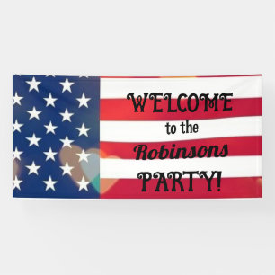 Lona Corazones Patriotic USA Flag con texto caligráfico