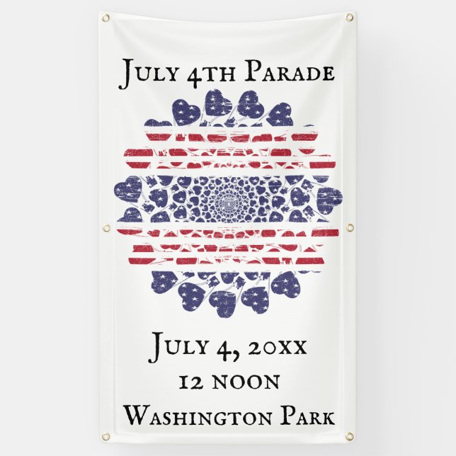 Lona Corazones patrióticos sicodélicos norteamericanos  (Vertical)