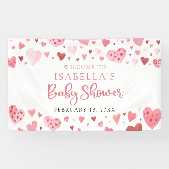 Lona Corazones rojos rosados San Valentín Baby Shower (Horizontal)