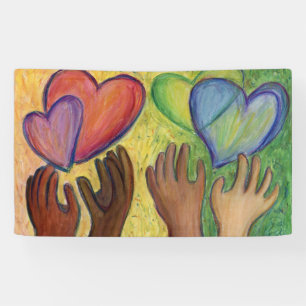 Lona Corazones y manos aman la diversidad Personalizado