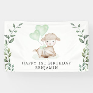 Lona Cordero lindo Bebé Oveja Verde Niño Feliz cumpleañ