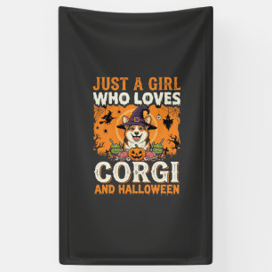 Lona Corgi Halloween Bruja Niña Horror Vintage