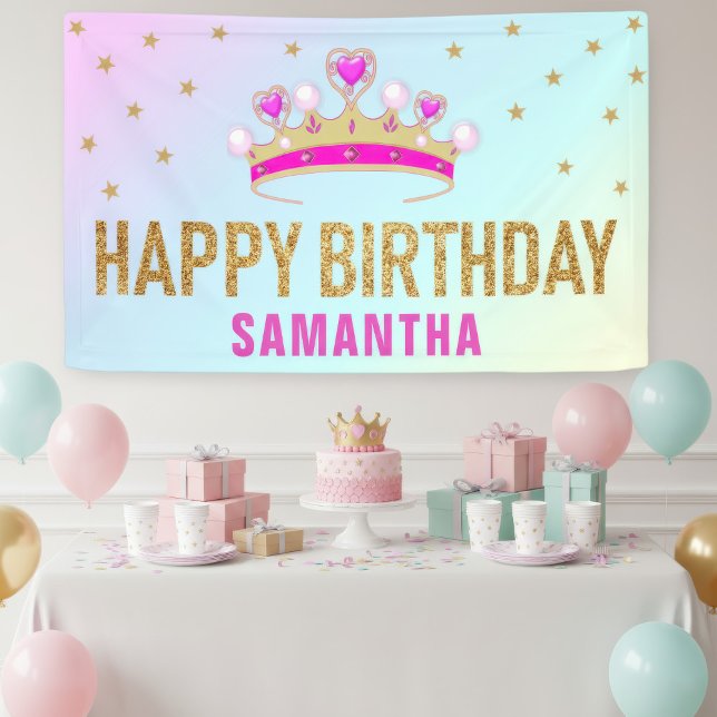Lona Corona de Princesa Rosa Pequeña Cumpleaños Fiesta (Subido por el creador)
