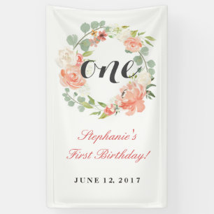 Lona Corona floral rosa para primer cumpleaños Uno Bann