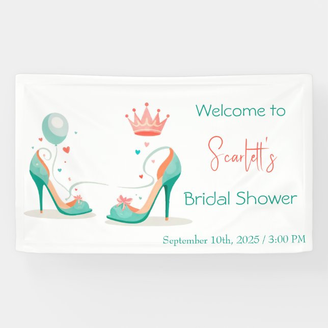 Lona Corona y tacones altos: tema glamuroso rosa y ment (Horizontal)