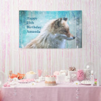 Corte Furry Fox en Blue Grunge Background Birday