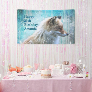 Lona Corte Furry Fox en Blue Grunge Background Birday